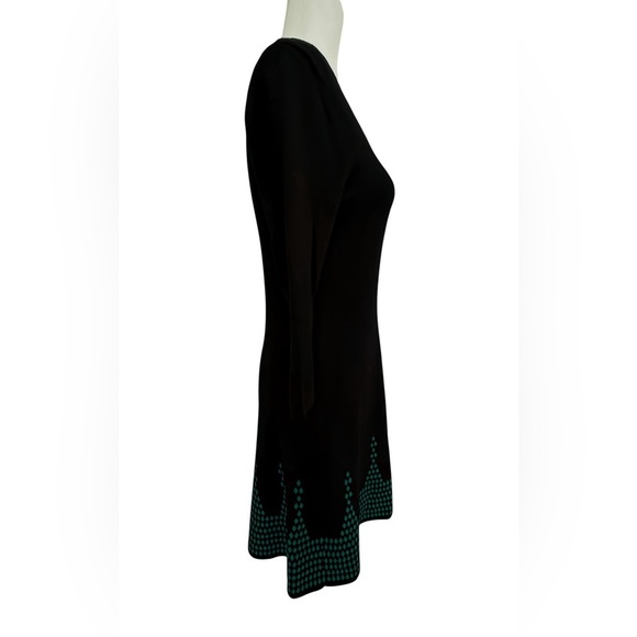Nine West Black Green Knit SweaterDress S Fit & Flare Scoop Neck Retro Geometric - Picture 2 of 8